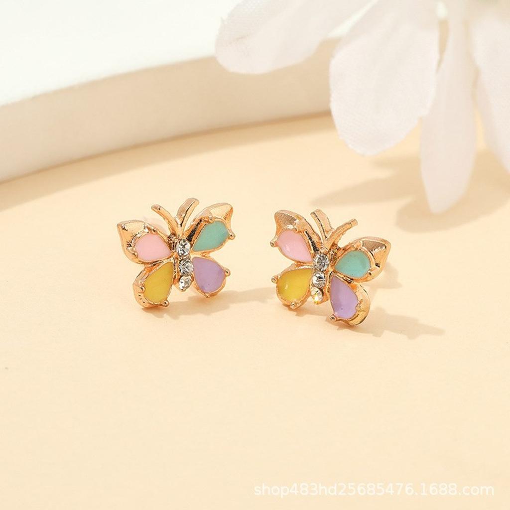 Schmetterling Herz Halskette Ohrringe Set für Kinder Lebendige Farben Schmuckaccessoire Stilvoller Handgefertigter Damenschmuck