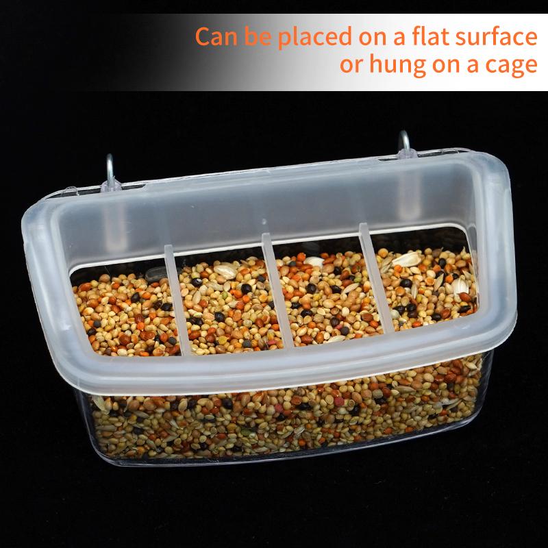Bird Feeding Box Plastic Anti Spill Feeding Trough With Iron Wire Hangable Four Grid Feeding Tools For Birds Parrots Etc