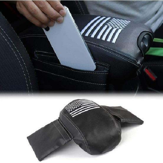 Center Armrest Cover Pad Storage Bag with US Flag for Jeep Wrangler JK 2011-2018