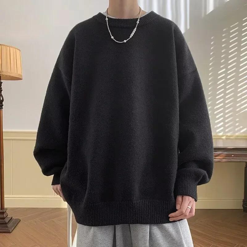 Autumn Men's Casual Solid Color Knitted Sweater New Korean Fashion Cewneck Pullovers Man Y2K Vintage Jumpers Streetwear Clothes