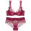 Women Sexy Underwear Set Ultra-thin No Sponge Breathable Lace Bra Large Breasts Show Small Anti-sagging Large Size Bra Set