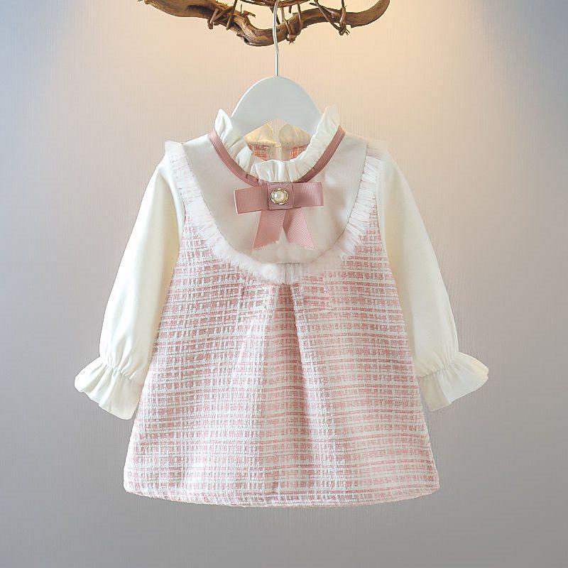 

Spring & Autumn 2025 Girls Dress: New Little Princess Style, Fake Two-Piece, Chic & Elegant. 110