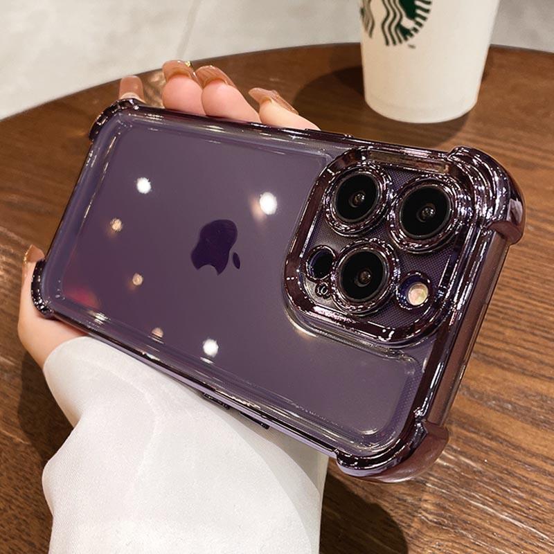 

Luxury Plating Shockproof Clear Phone Case For 17 16 E 15 14 13 12 11 Pro Max Plus Soft Silicone Bumper Transparent Cover For iPhone 16 E темно-фиолетового