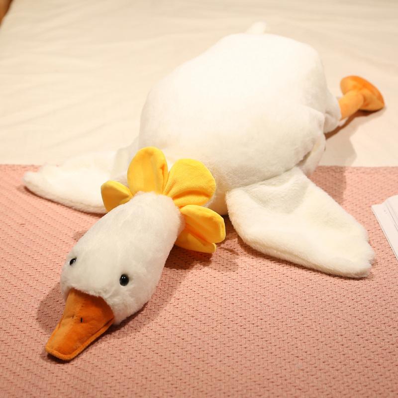 1pc 85cm Lovely Lying Goose Plush Toys Cute Animal Duck with Petal Pillow Stuffed Soft Infant Sleeping Appease Dolls for Girls