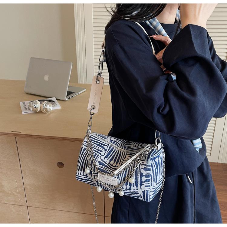 Canvas Bag Women's Summer Versatile New Fashion Niche Chain Shoulder Messenger Bag Casual Pillow Bag