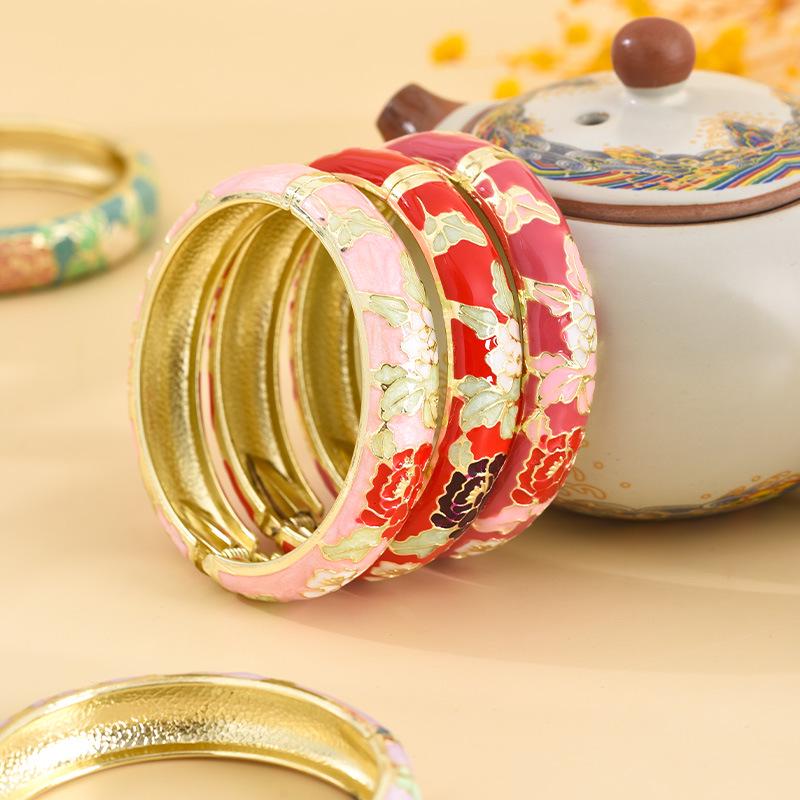 Cloisonné Pfingstrosenblüte Mode Armband - Perfektes Souvenir Geschenk für Freundin oder Mama