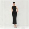 Abito da donna midi elegante, senza maniche, con scollo a barca, vestibilità aderente, vita arricciata, spacco, bodycon