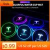 Car Sticker Tesla 2pcs Luminous Car Cup Coaster Holder Car Led Atmosphere Light For Tesla Model 3 Roadster Y Bonina Juguete Cybe