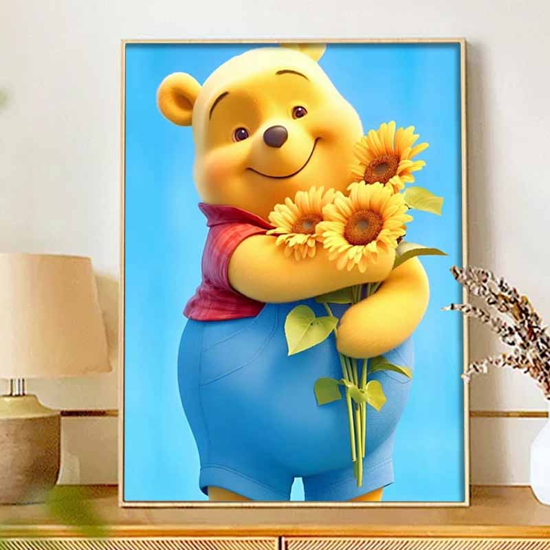 Disney Diamond Art Painting Kit – Winnie the Pooh Sunflowers Craft, Home Wall Decor, Handmade Gift