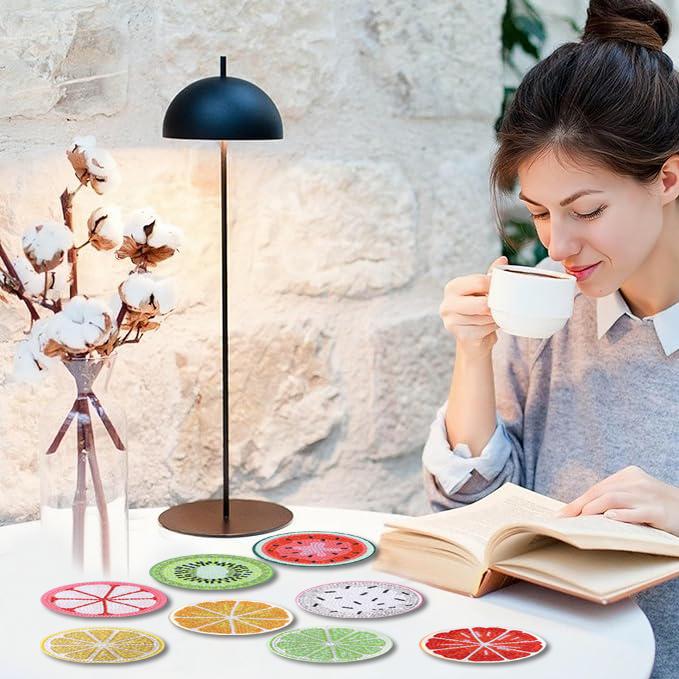 8-piece Fruit Pattern DIY Diamond Art Painting Coaster Without Cup Holder Wooden Coaster Living Room Office Bar Restaurant
