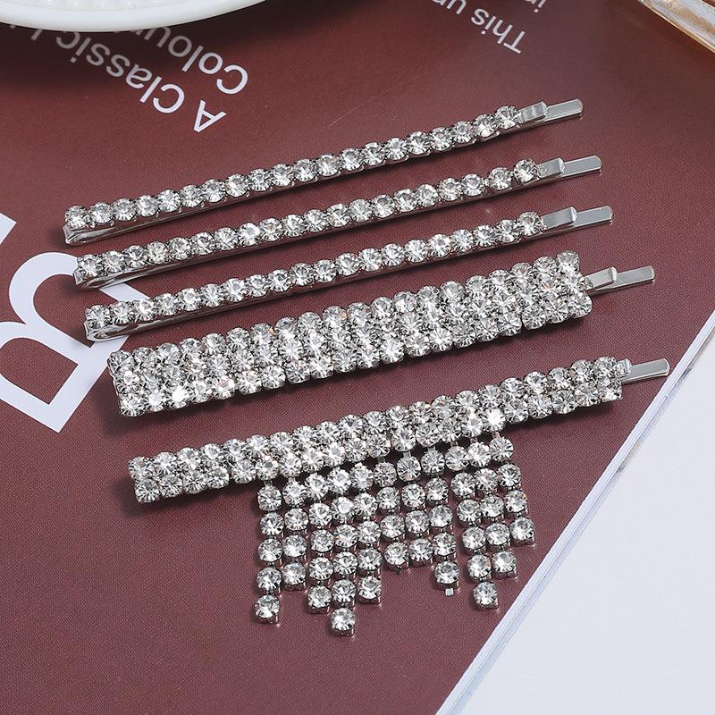 Shiny rhinestone fashion hairpin edge clip female simple exquisite Internet celebrity one-word clip personalized row diamond hairpin set