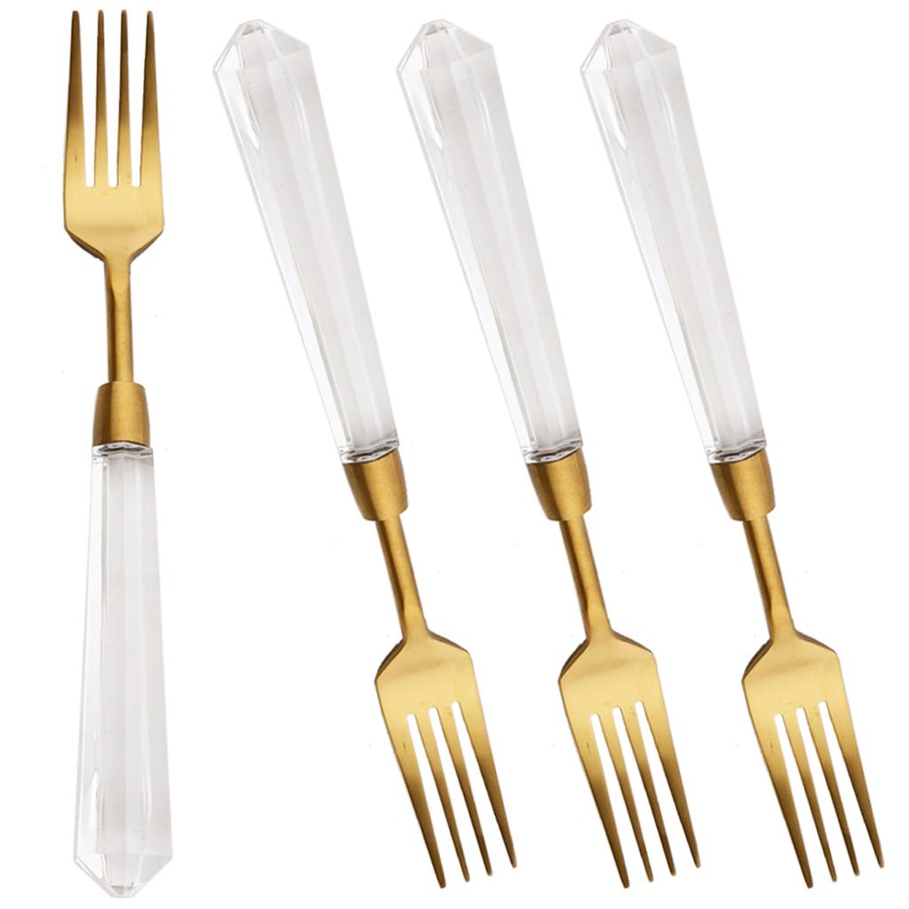 4Piece Gold Stainless Steel Flatware Set with Clear Acrylic Handle Matte Eating Utensils Dishwasher Safe