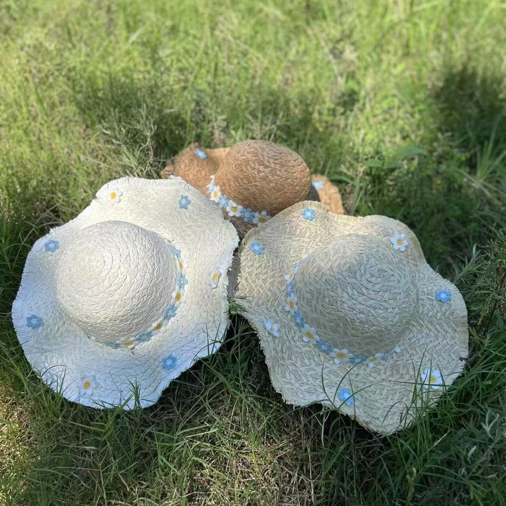 French Small Daisy Large Brim Breathable Straw Hat Women's Summer Seaside Vacation Woven Hat Raffia Sun Hat Tide