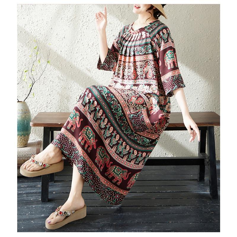DIMANAF New 2026 Women Plus Size Summer Lady Vintage Long Dress Loose Oversize Maxi Floral Print Beach Sundress Clothing