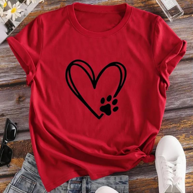 Love Cartoon Print Crew Neck T-shirt Casual Loose Short Sleeve Fashion Summer T-Shirts Tops Women's Clothing