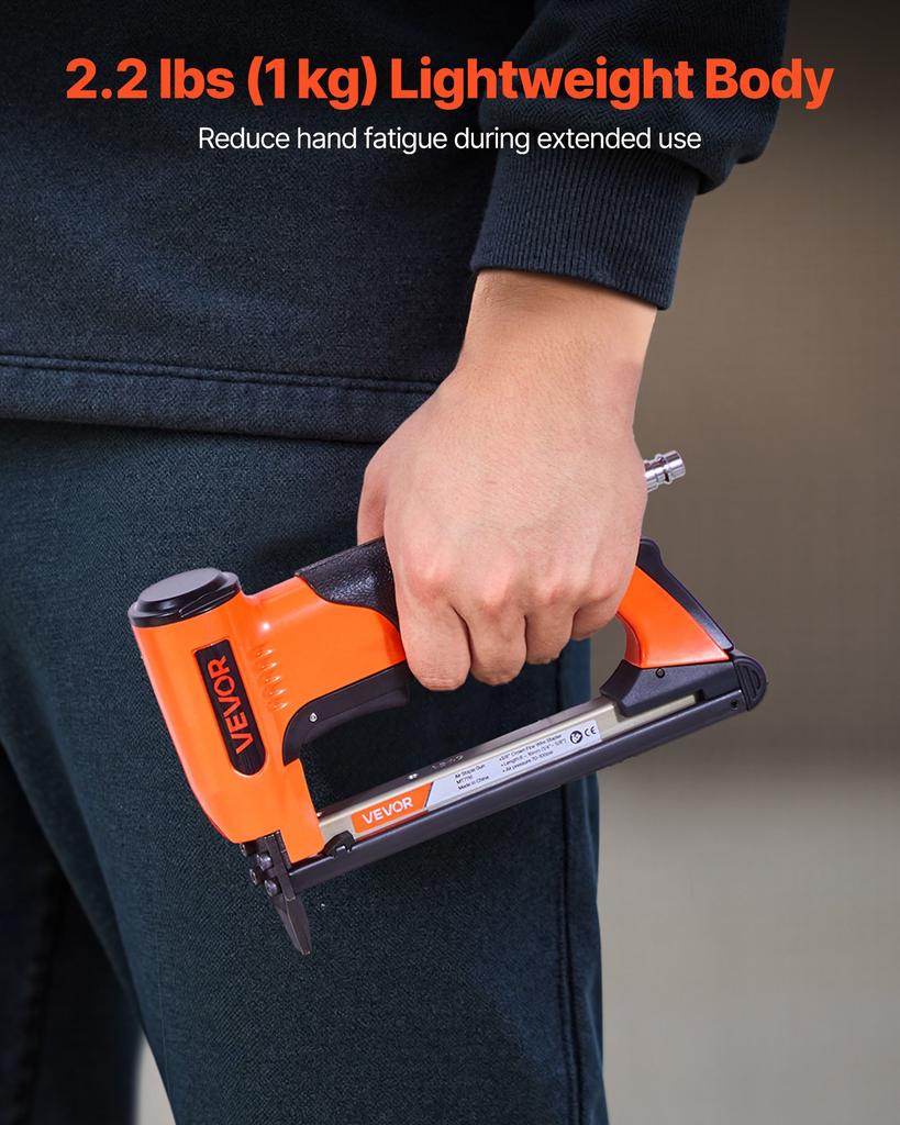 VEVOR Pneumatic Staple Gun, 22 Gauge Air Upholstery Stapler for 71 Series Fine Wire Staples 9.5mm Crown 6-16mm Length
