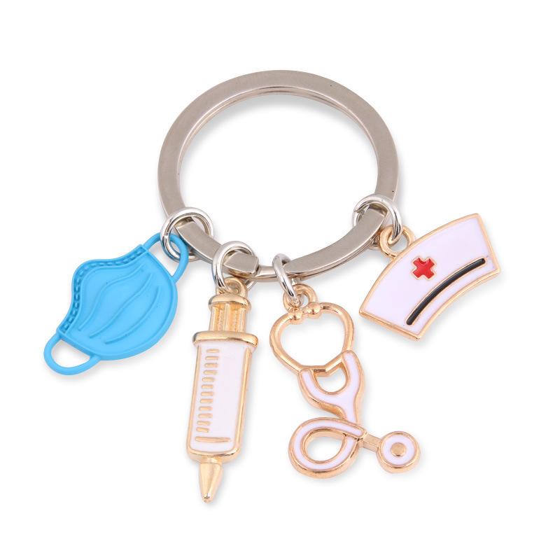 Nurse Gift Mask Keychain Medical Staff Syringe Stethoscope Key Ring Couple Family Keychain Pendant