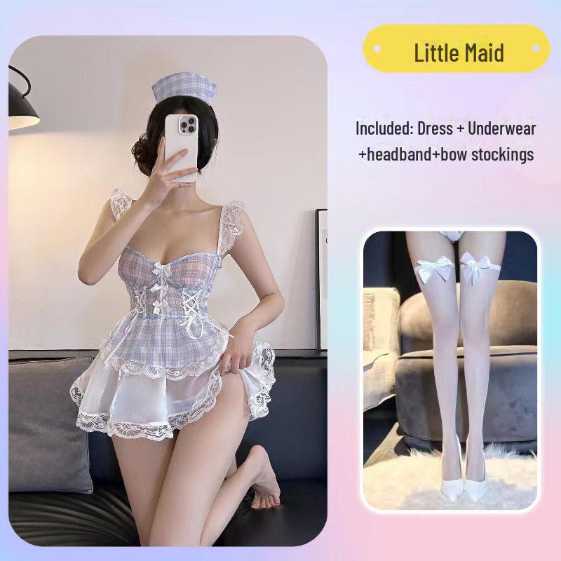 Pure Desire Lace Maid Nurse Outfit: Cute, Sexy Temptation Lingerie with Suspender Dress