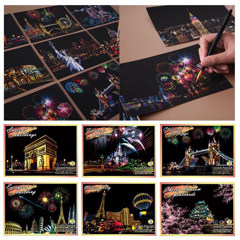 Kit de Papel para Pintar con Rascar 'Vista Nocturna Mágica' Para Diversión y Exploración Creativa Infantil