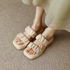 Genuine Leather Open Toe Outside Slides Women Sandals Flats Square Heel Concise Women Shoes Fashion Women Platform Shoes