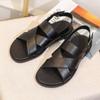 Trend Men Genuine Leather Sandals Summer Breathable Black Leather Casual Sandals Fashion Flats Lightweight Sandals Business Shoe