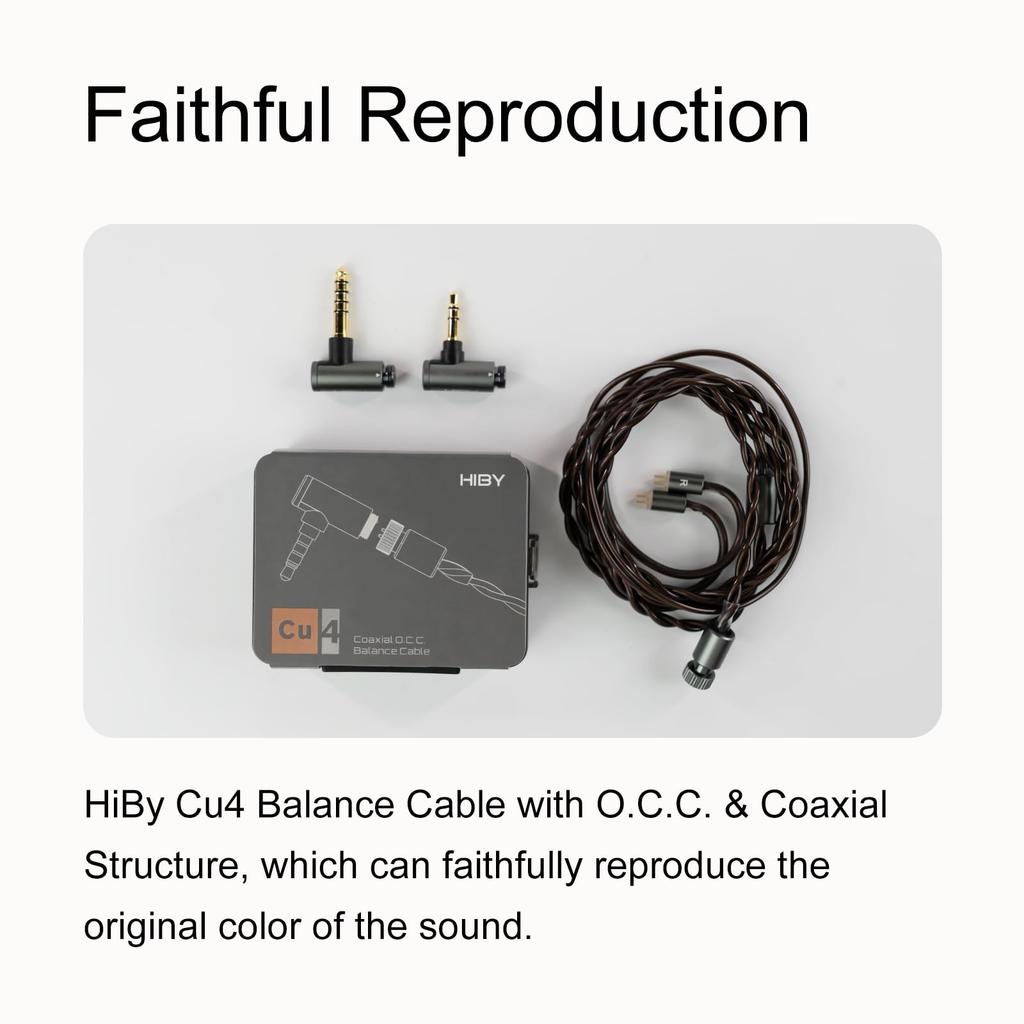 HiBy Cu4 Balanced Earphone Cable Coaxial Type4 Wire Locking Plug Jack O.C.C.Litz 2-in-1 4-Pin 3.5mm+4.4mm