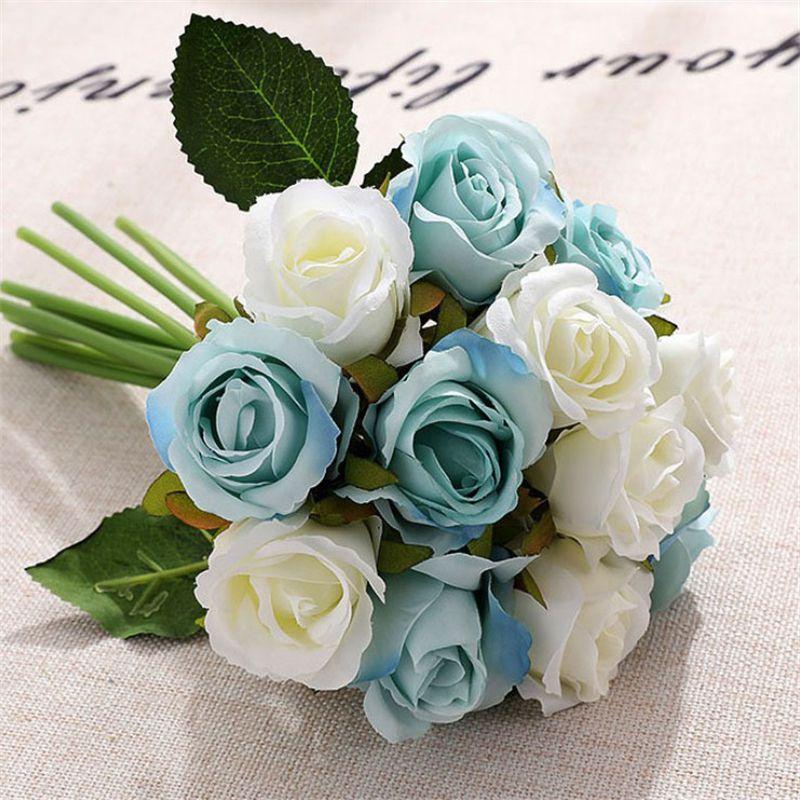 Stunning 12 Head Artificial Flowers Rose Silk Bouquet For Elegant Wedding Dcor