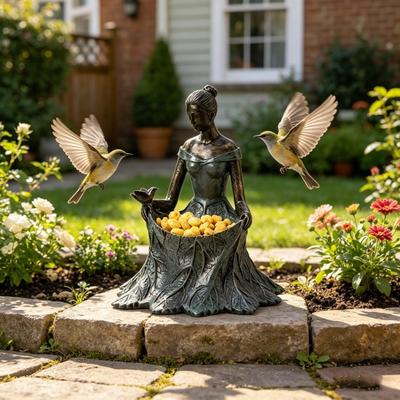 Leaf Fairy Bird Feeder Resin Goddess Figurine Birdseed Holder Outdoor Bird Feeder for Garden Backyard Balcony Porch Decoration