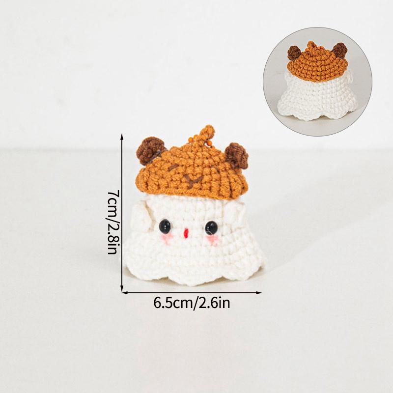 Halloween Cute Ghost Crochet Pendant Desktop Handmade Weaving Decor Creative Halloween Party Gift Backpack Keychain Accessories