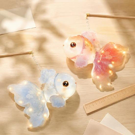 Kids Hands on Learning Toy DIY Mid Autumn Goldfish Lantern Kit for Kids, Handheld Glowing Fish Paper Lamp Handmade Material with LED Light Traditional