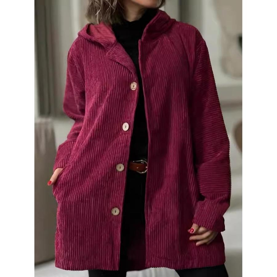 Women's Autumn Winter New Style Corduroy Loose Hooded Jacket