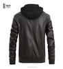 Men's Winter Plus Size PU Leather Jacket with Detachable Hood - Fleece-Lined Motorcycle Coat, European & American Style