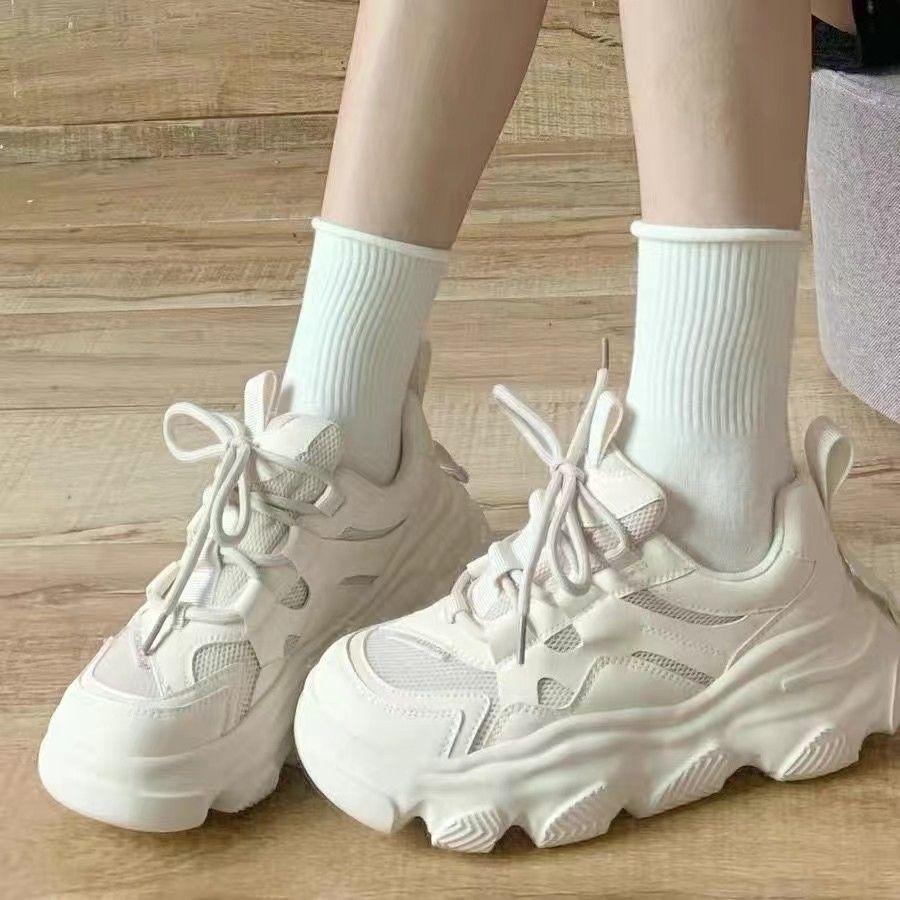 Campus Dad Shoes Double Mesh Breathable and Non-smelly Feet High-value Muffin Bottom Non-slip Little White Shoes Spring and Summer New Women's Shoes
