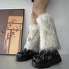 Fuzzy Faux Furs Leg Warmers Furs Heels Long Boots Cuffs Cover Has Elastic One Pair Carnivals Boot Cover Y2K JK Uniform