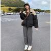 Seasonal cotton clothes women's short hooded splicing contrasting color bread clothes loose coat tide