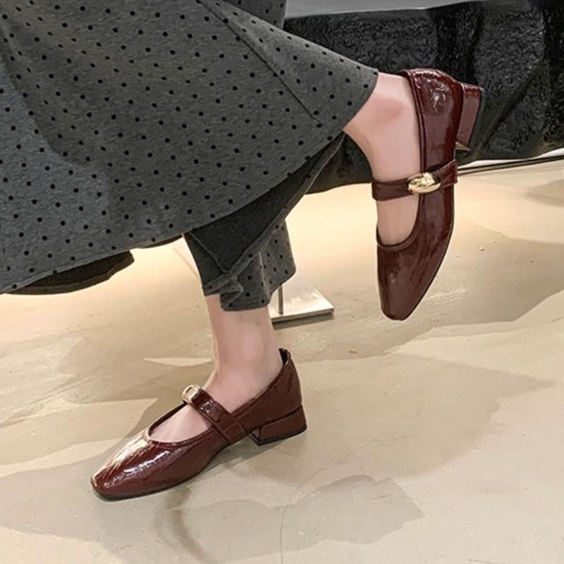 2025 New Women's Metal Buckle Round Toe Slip-on Mary Jane 3cm Wedge Low Heel Casual Female High Quality Soft Daily Shoe