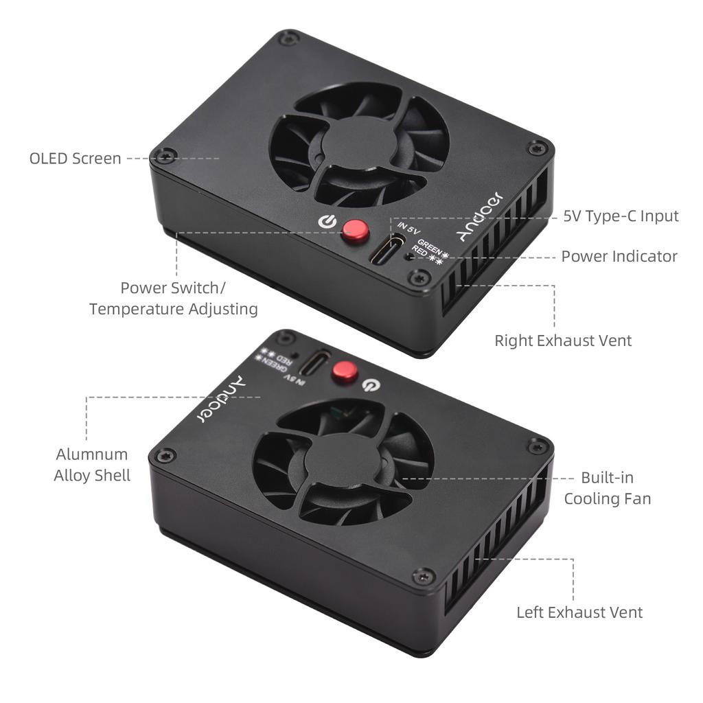 Andoer FS-04B Ventilator de răcire pentru cameră Sistem de răcire extern cu 2 viteze ale ventilatorului 4 buc Adaptor de montare