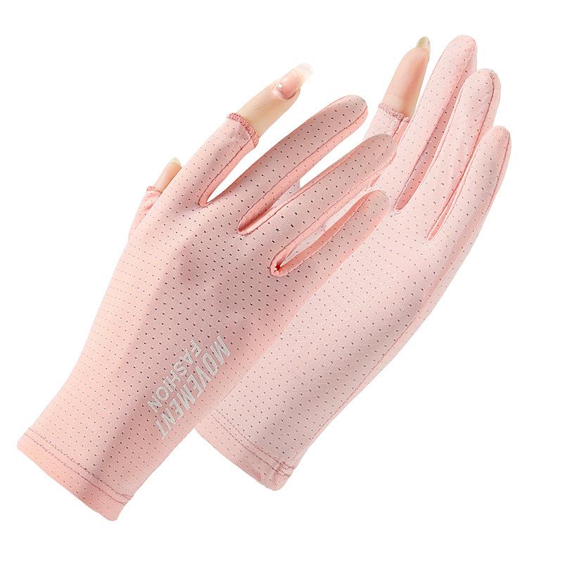 Women's Sun Protection Gloves for Summer Outdoor Cycling and Driving Thin Ice Silk Sunshade Breathable Two Finger Fishing Gloves