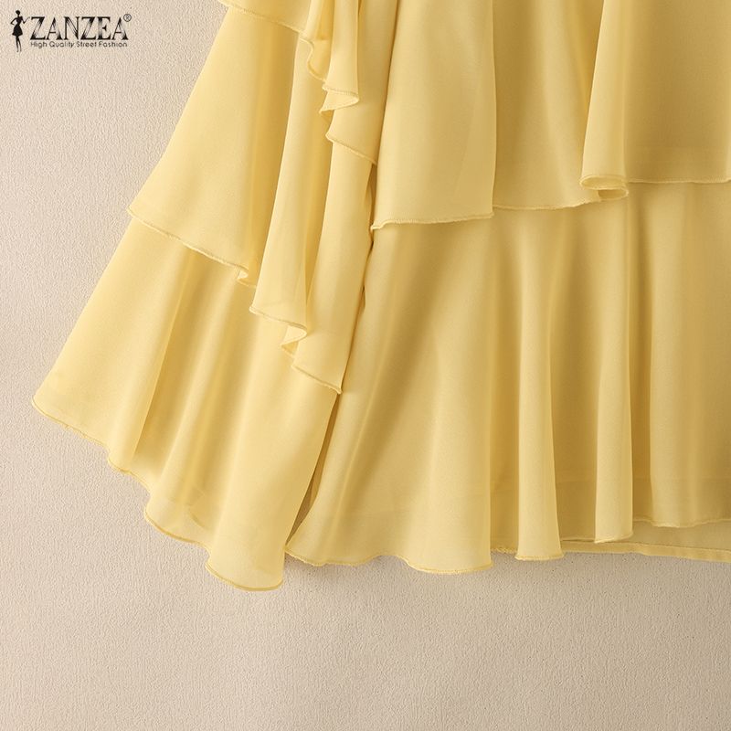 ZANZEA Bluză Casual pentru Femei cu Decolteu în V, Multi-stratificată cu Volane, cu Mânecă Lungă