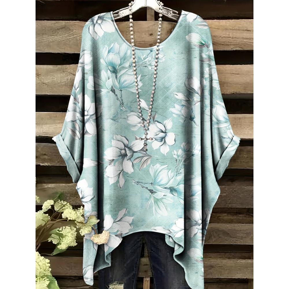 2025 Bohemian Chic Oversized Minimalist Cute Panda Print Irregular Hem Round Neck T-Shirt Stylish and Versatile Machine Washable