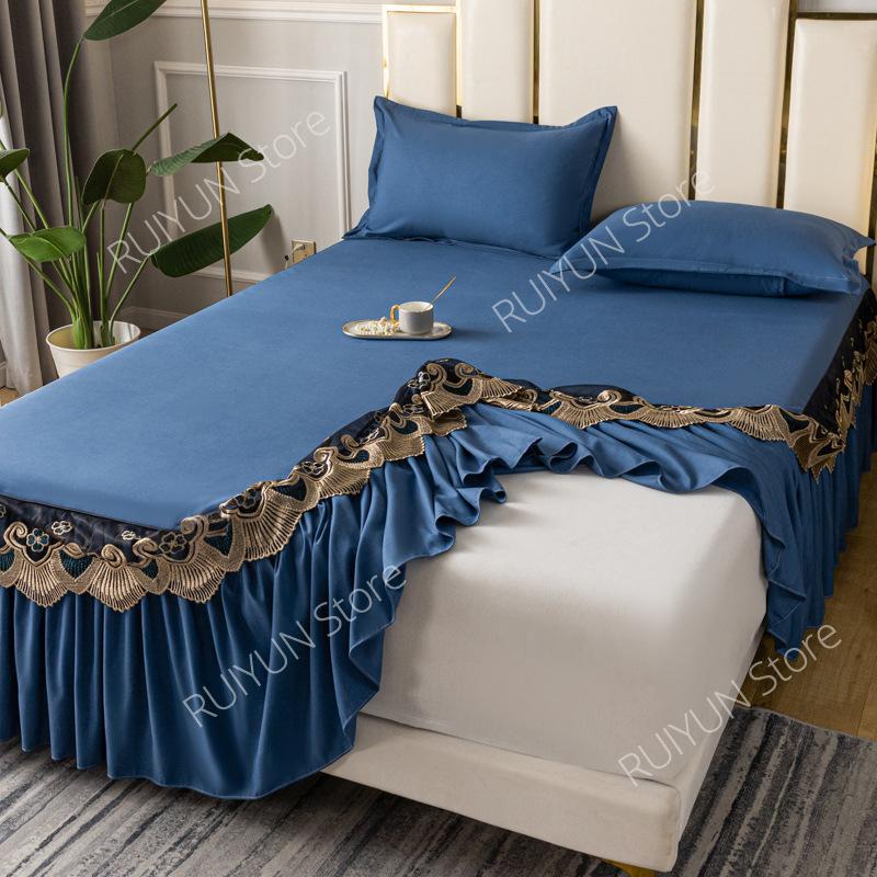 Jupe de lit à volants confortable, drap de lit en dentelle brodée, jupe de lit antidérapante, anti-poussière, housse de protection solide, bonne qualité
