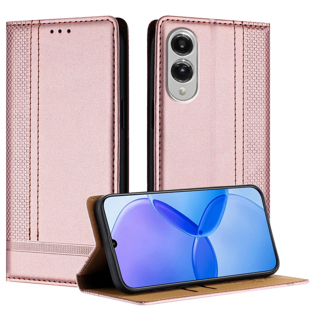 For Samsung Galaxy S25 Edge Case L-Shaped Grid Pattern Leather Stand Phone Cover with Card Slots