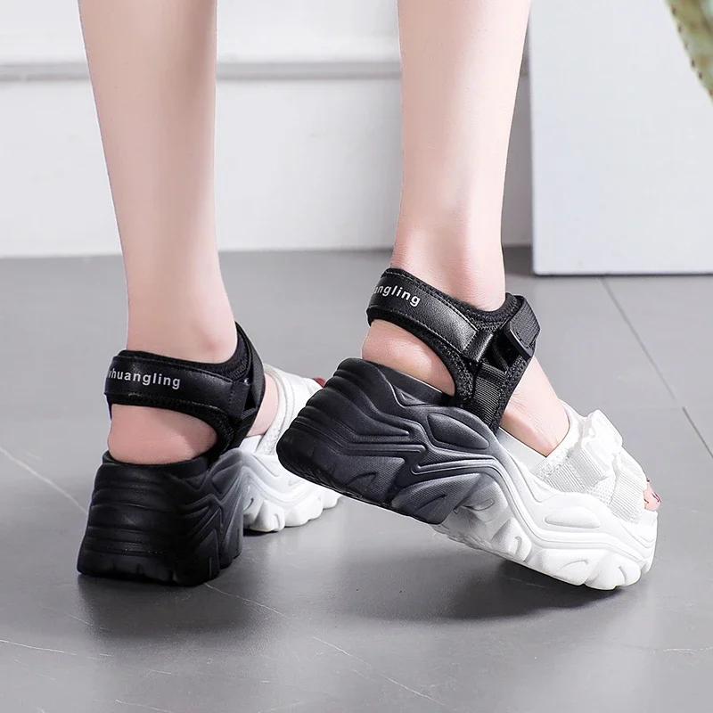 Fashion 7.5cm Women Leisure Chunky Platform Sandals Peep Toe High Heels New Gladiator Slippers Woman Fashion Trendy Summer Beach Sandals