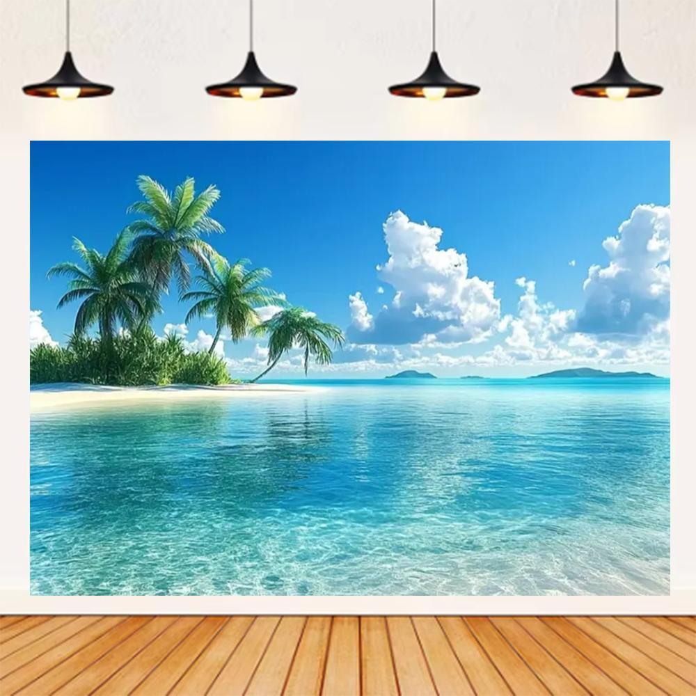 Summer Seaside Beach Theme Background Palm Tree Blue Sky Romantic Sunrise Sea Wave Photography Backdrop Supplies Party Decor