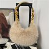 Winter Unique Plush Shoulder Bags for Women Large Capacity Ladies Beaded Design Handbags Solid Color Girls Faux Fur Hobos Bag