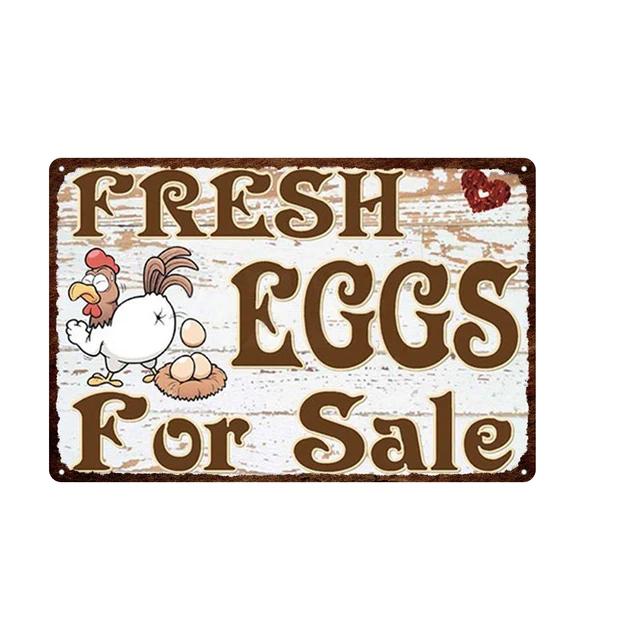 Vintage Farm Fresh Eggs Tin Sign  Rustic Chicken  Horse Metal Plate Poster for Farmhouse Kitchen Wall Decor