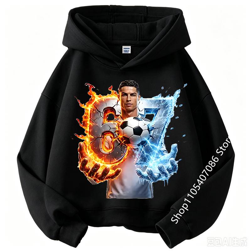 Spring Autumn Casual Children's Hoodie Sports Sweatshirt for Boys and Girls Ronaldo Printed Fashion Kids Pullover Top