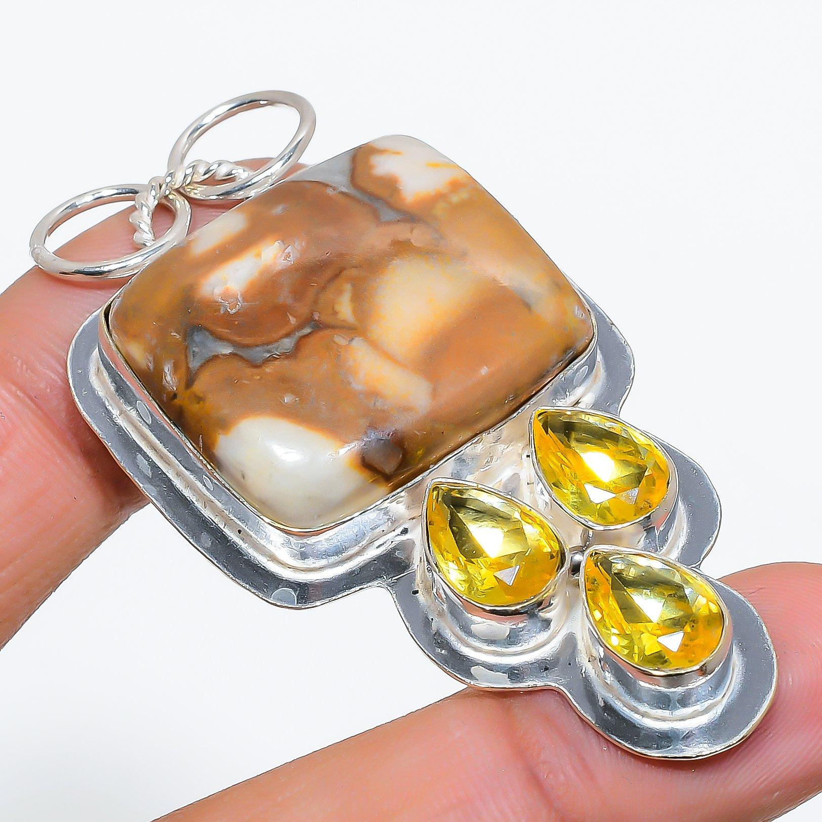 

Этническая ювелирная подвеска ручной работы с яшмой кобры и цитрином, 2,48 дюйма, VR-3850