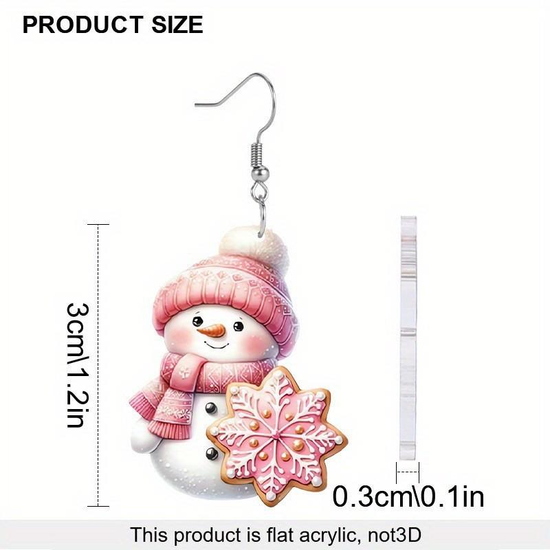 Theme Cute Christmas Cartoon Pink Hat Scarf Snowman Pattern Women Earrings