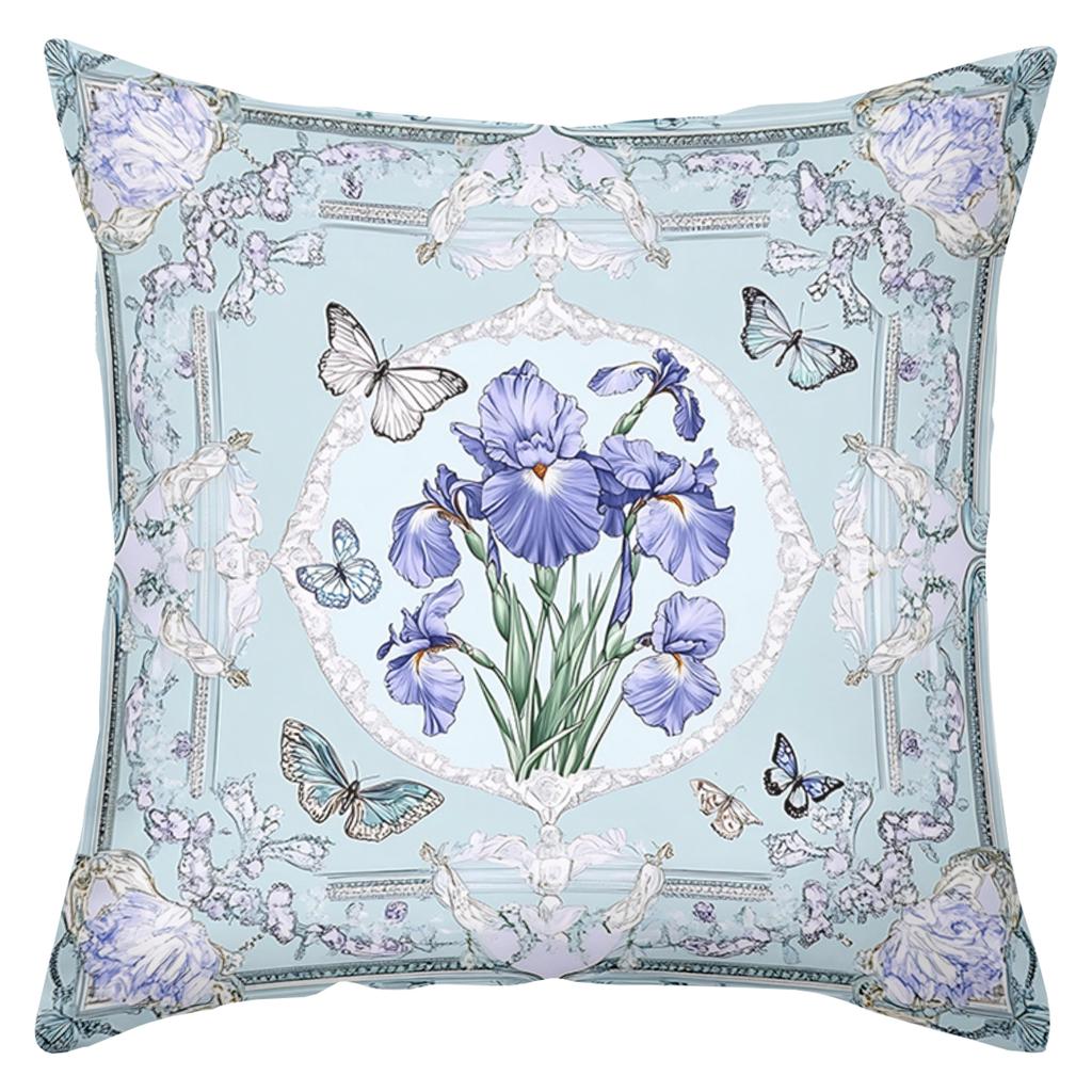 2D flat printing Floral Patterned Throw Pillows With Butterfly Design Polyester pillowcase, sofa decorative cushion cov